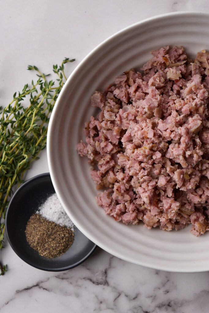 Sausage with the casing removed for soup